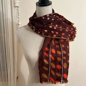 Georgina Etzdorf Scarf 100% Mohair Brown w/Orange & White & Yellow Polka Dots